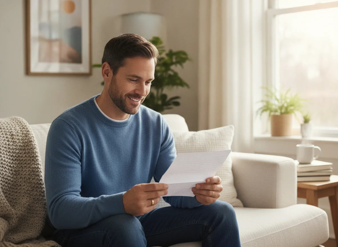 Patient reading a letter at home